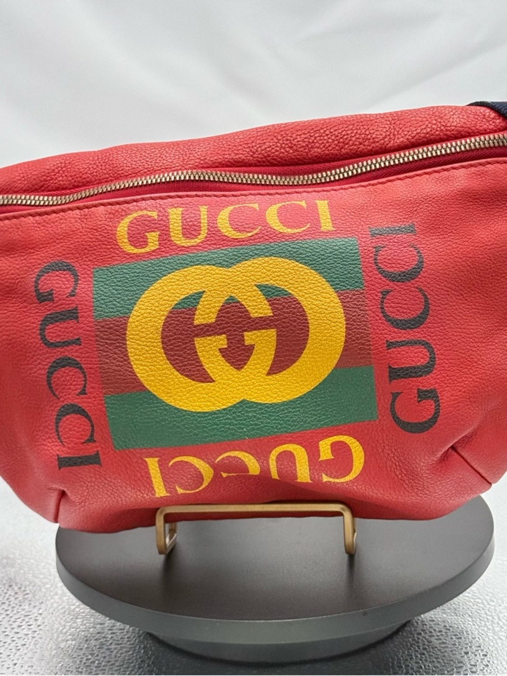 Gucci Red Leather Belt Bag with Green & Yellow Logo